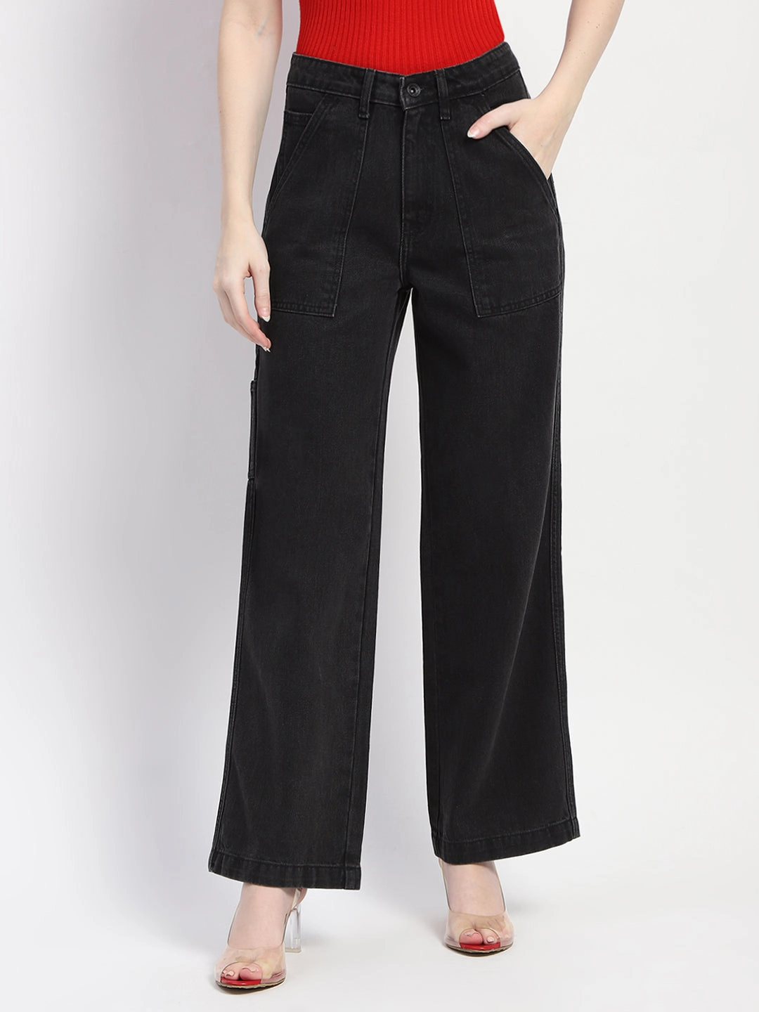 Madame Slant Pocket Flared Black Denim Perfect for All