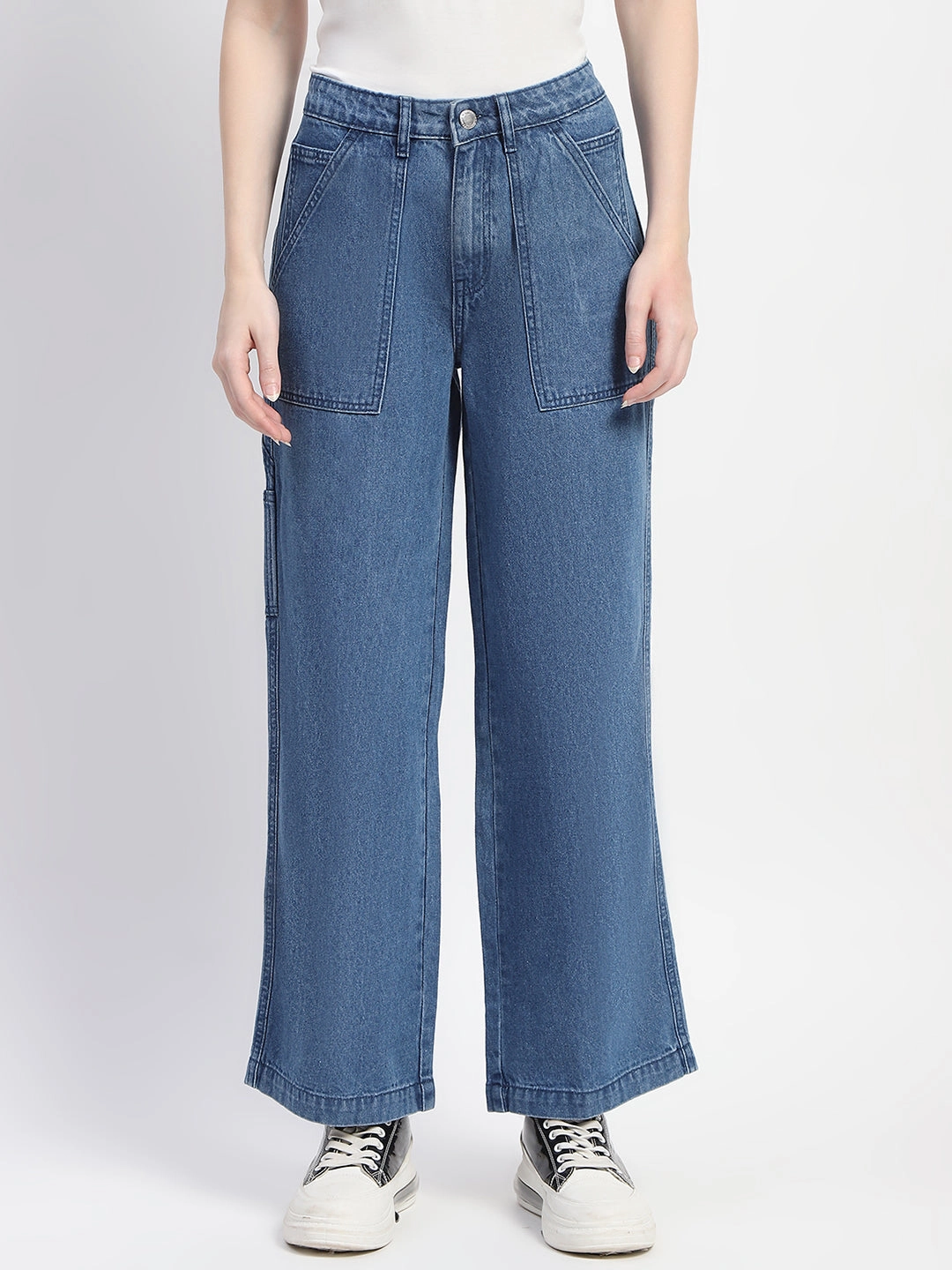 Perfect Match Outfit Plan Madame Slant Pocket Flared Mid Blue Denim