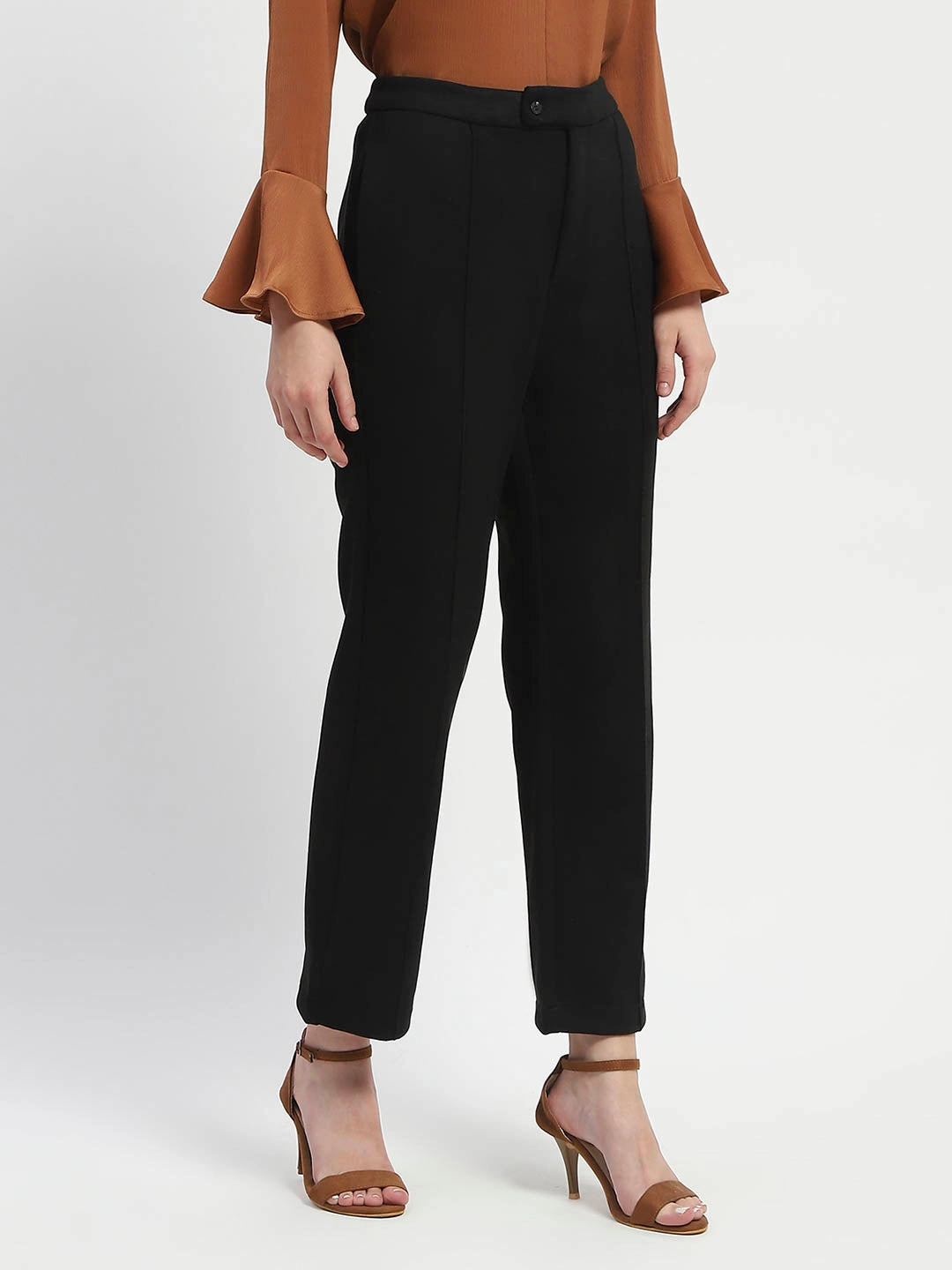 Madame Solid Black Pleated Gurkha Trousers Utility Ready Day Hike