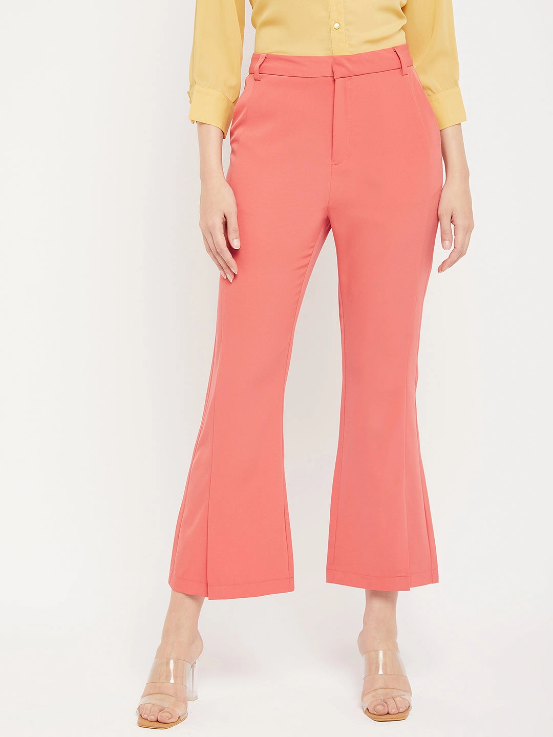 Madame Solid Coral Bootcut Trousers Sleek lines Work Flex