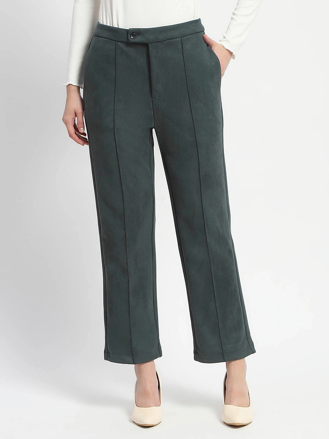 Madame Solid Green Pleated Gurkha Trousers Reflective Trim Options MoistureWickingFabric