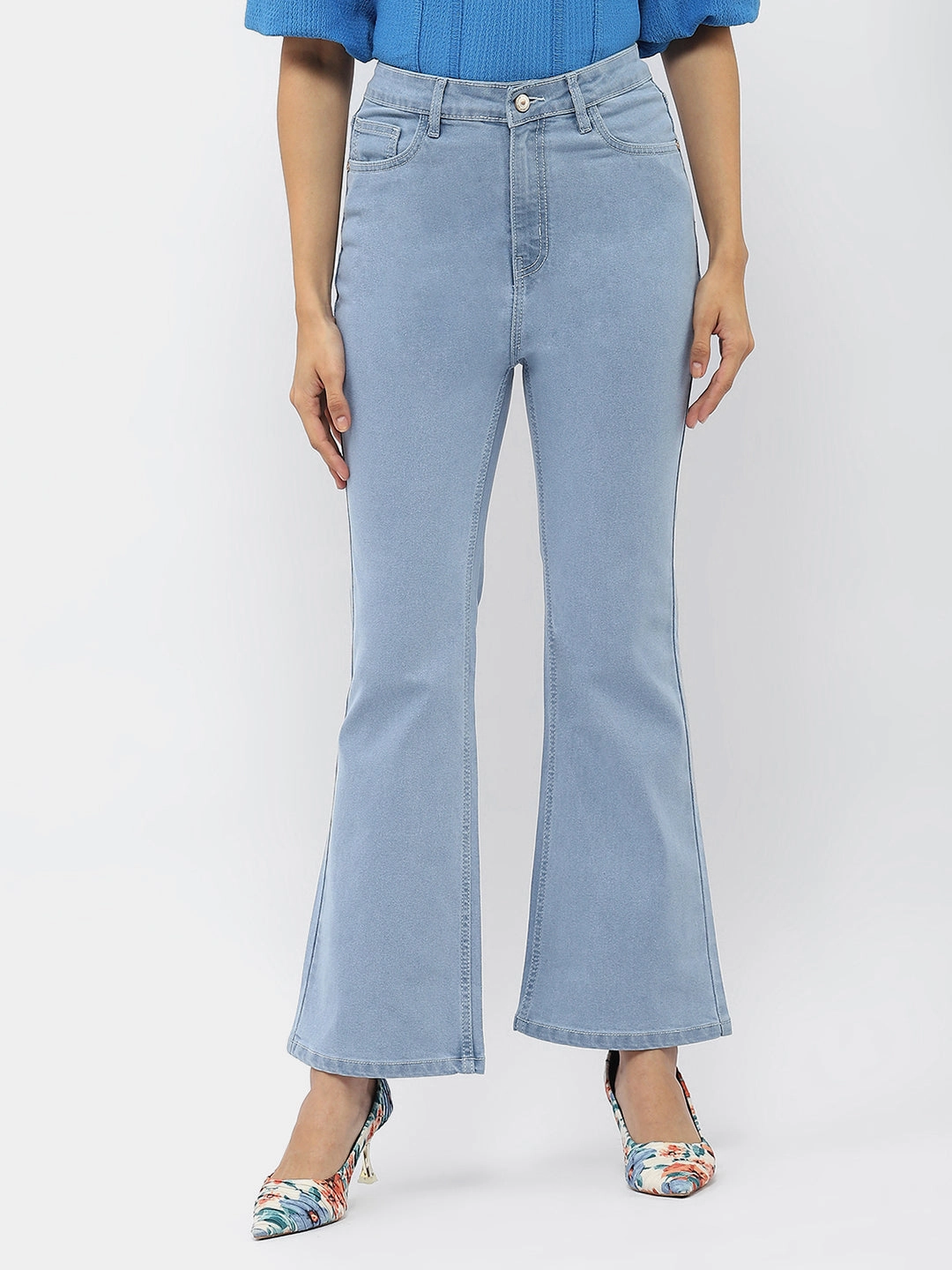 Trendy Choice Madame Solid Light Blue Flared Denim Jeans