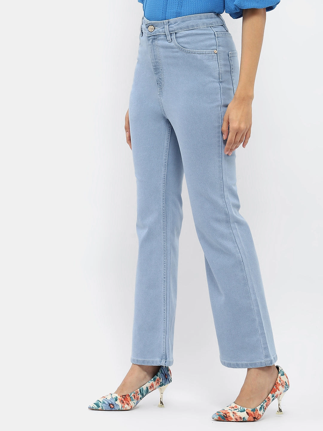 Madame Solid Light Blue Flared Denim Jeans Basic Fashion Affordable Outdoor Adventure Artist Vibe