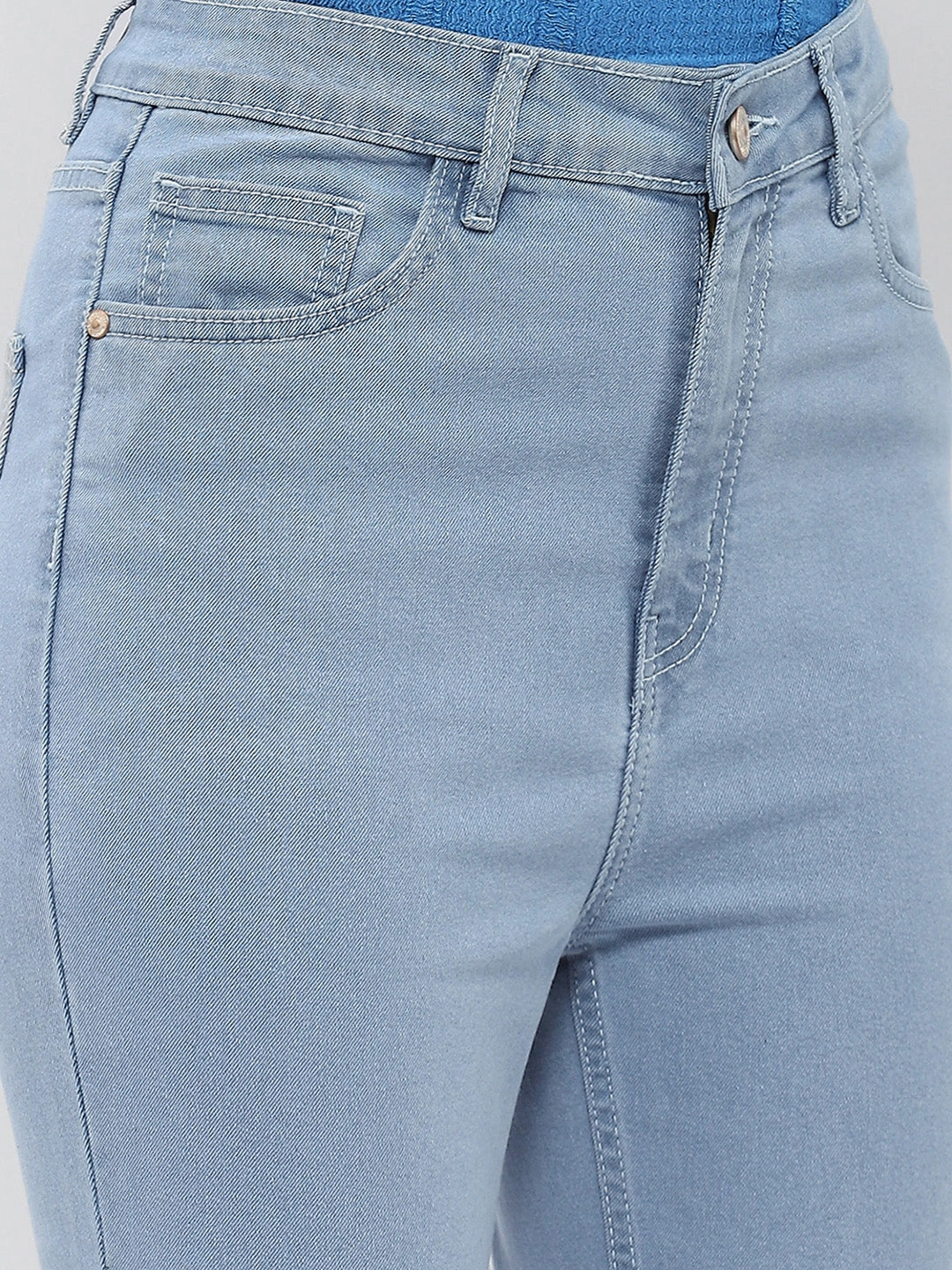 Year Round Casual Solution Madame Solid Light Blue Flared Denim Jeans