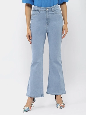 Trendy Choice Madame Solid Light Blue Flared Denim Jeans