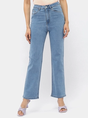 Base Style Clean Style Madame Solid Light Blue Wide Leg Denim Jeans