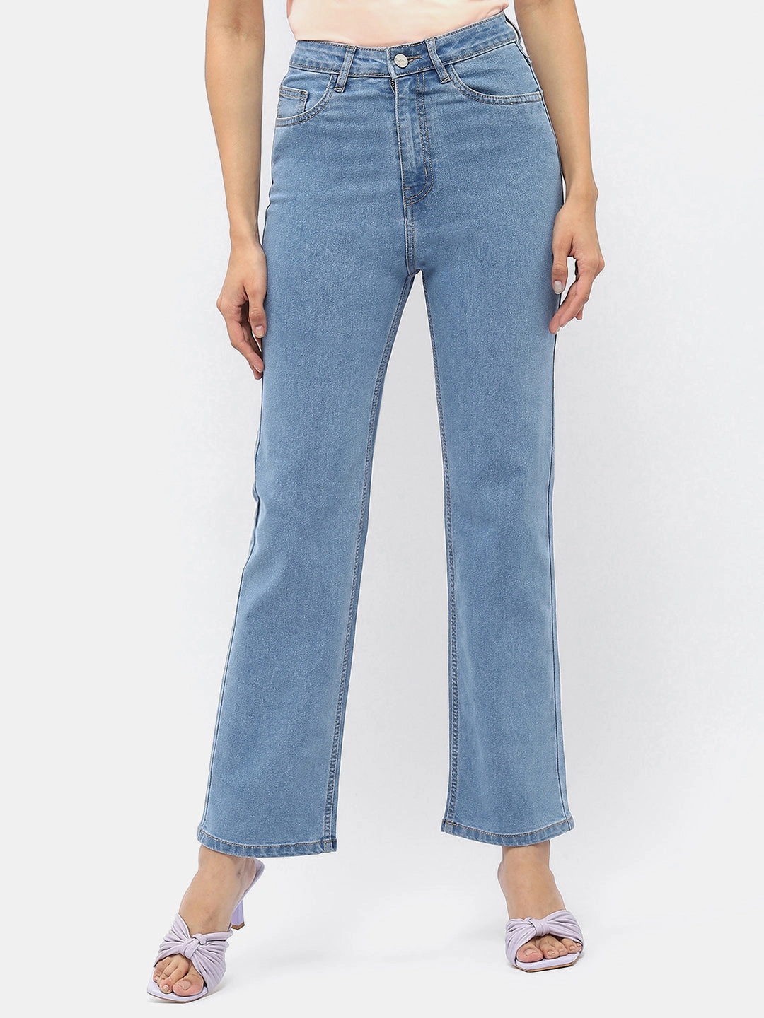 Base Style Clean Style Madame Solid Light Blue Wide Leg Denim Jeans