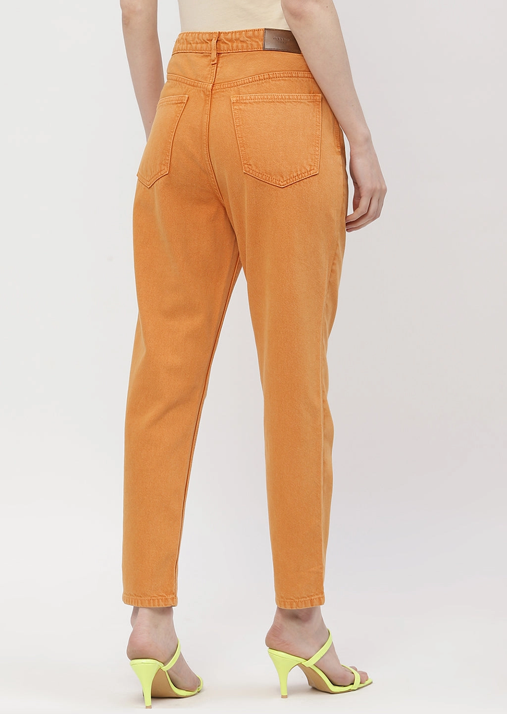 Madame Solid Orange Mom Fit Jeans Stylish Silhouette