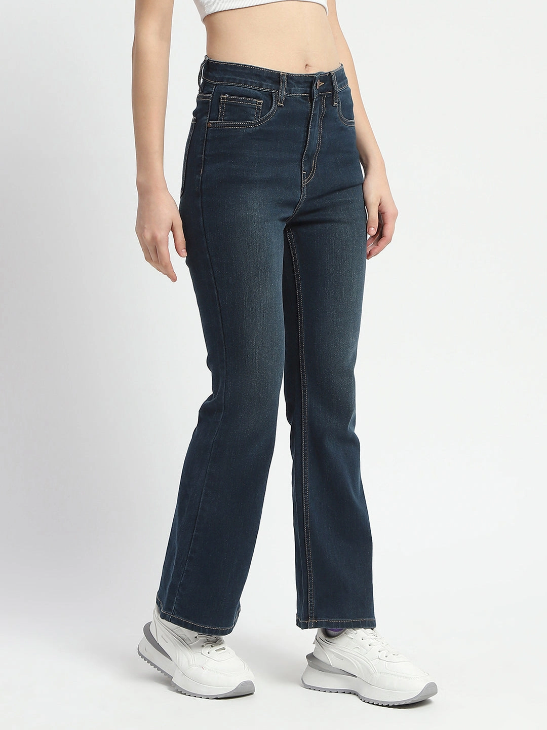 Madame Stone Wash Flared Blue Cotton Denim Quality Basic Spring Mood Affordable