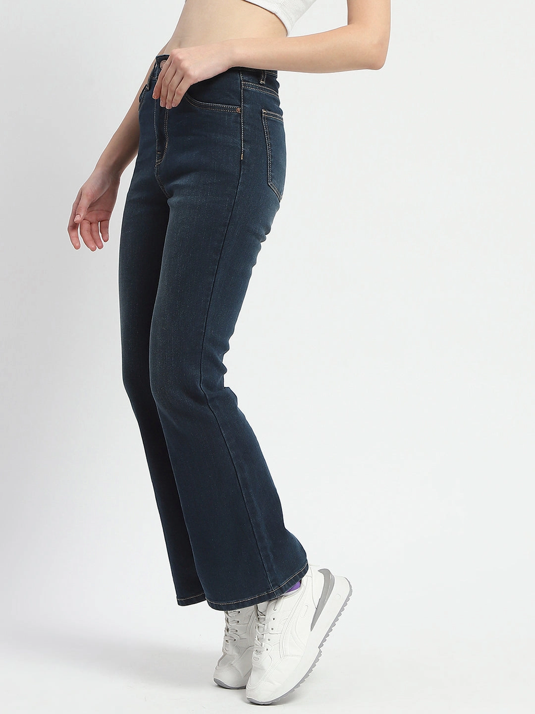 All Day Comfort Design Shopping Day Vibrant Office Wear Madame Stone Wash Flared Blue Cotton Denim