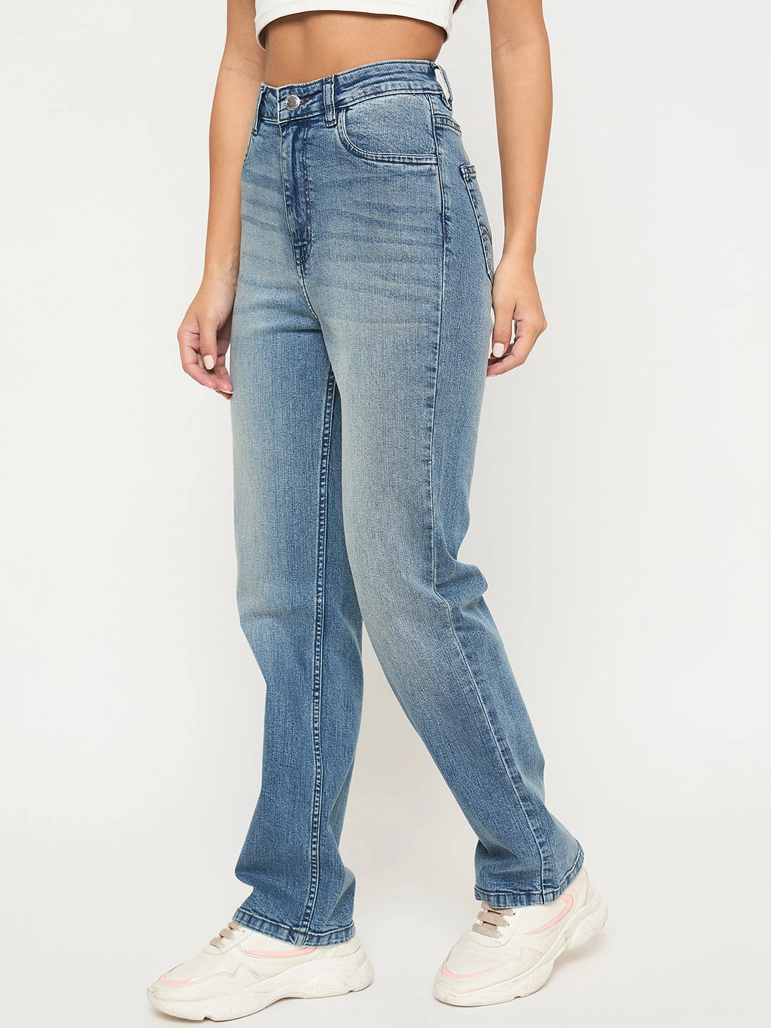 Madame Stone Wash Light Blue Cotton Blend Jeans Bold Look Professional Wear