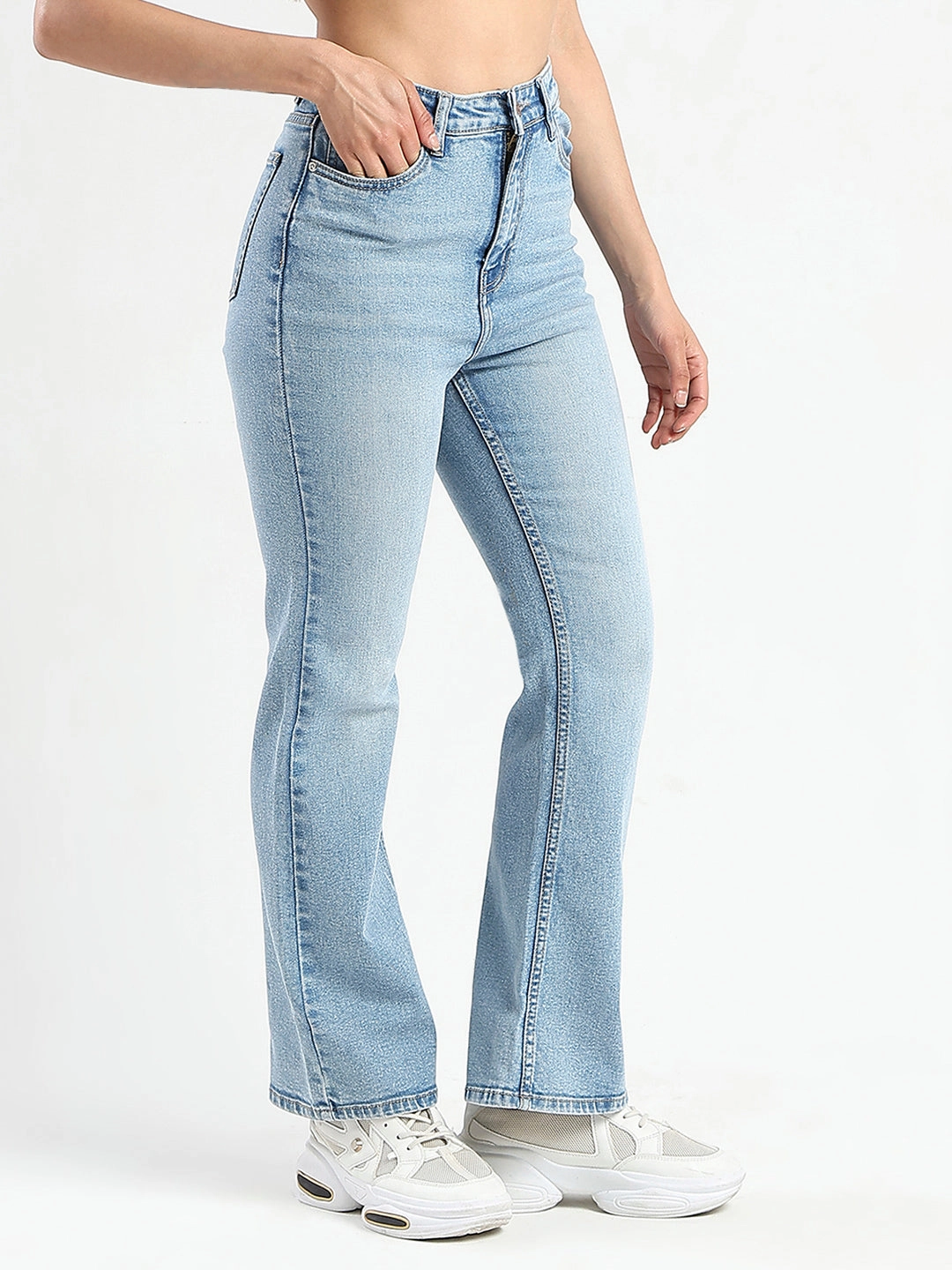 Street Casual Madame Stone Wash Light Blue Flared Jeans
