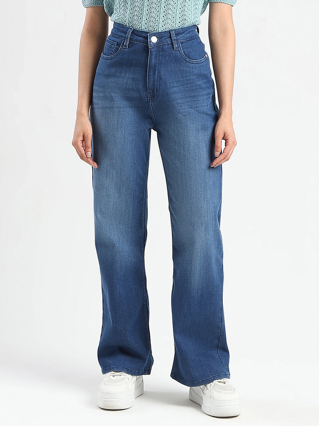 City Walk Smart Casual Madame Stone Wash Wide Leg Dark Blue Jeans