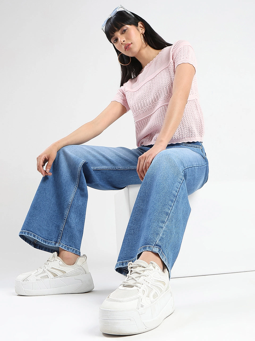 Madame Stone Wash Wide Leg Light Blue Cotton Blend Jeans Brunch Outfit Casual