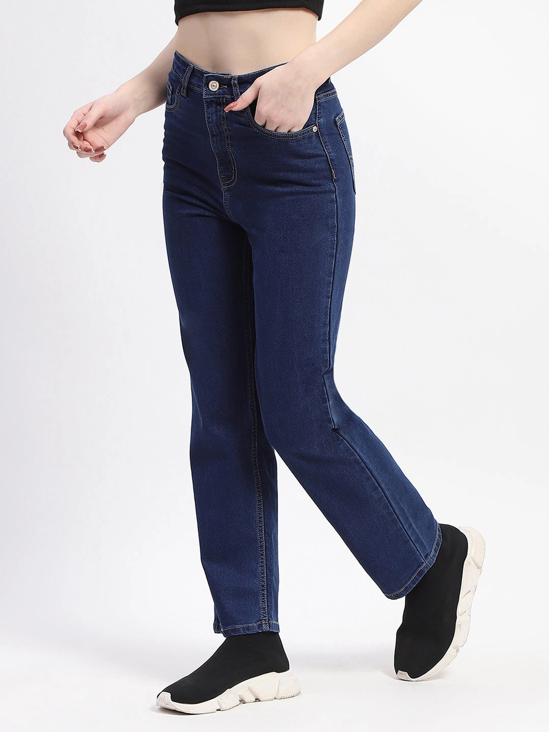 Lightweight Morning Stroll Closet Must Madame Straight-Fit Dark Blue Cotton Denim Jeans