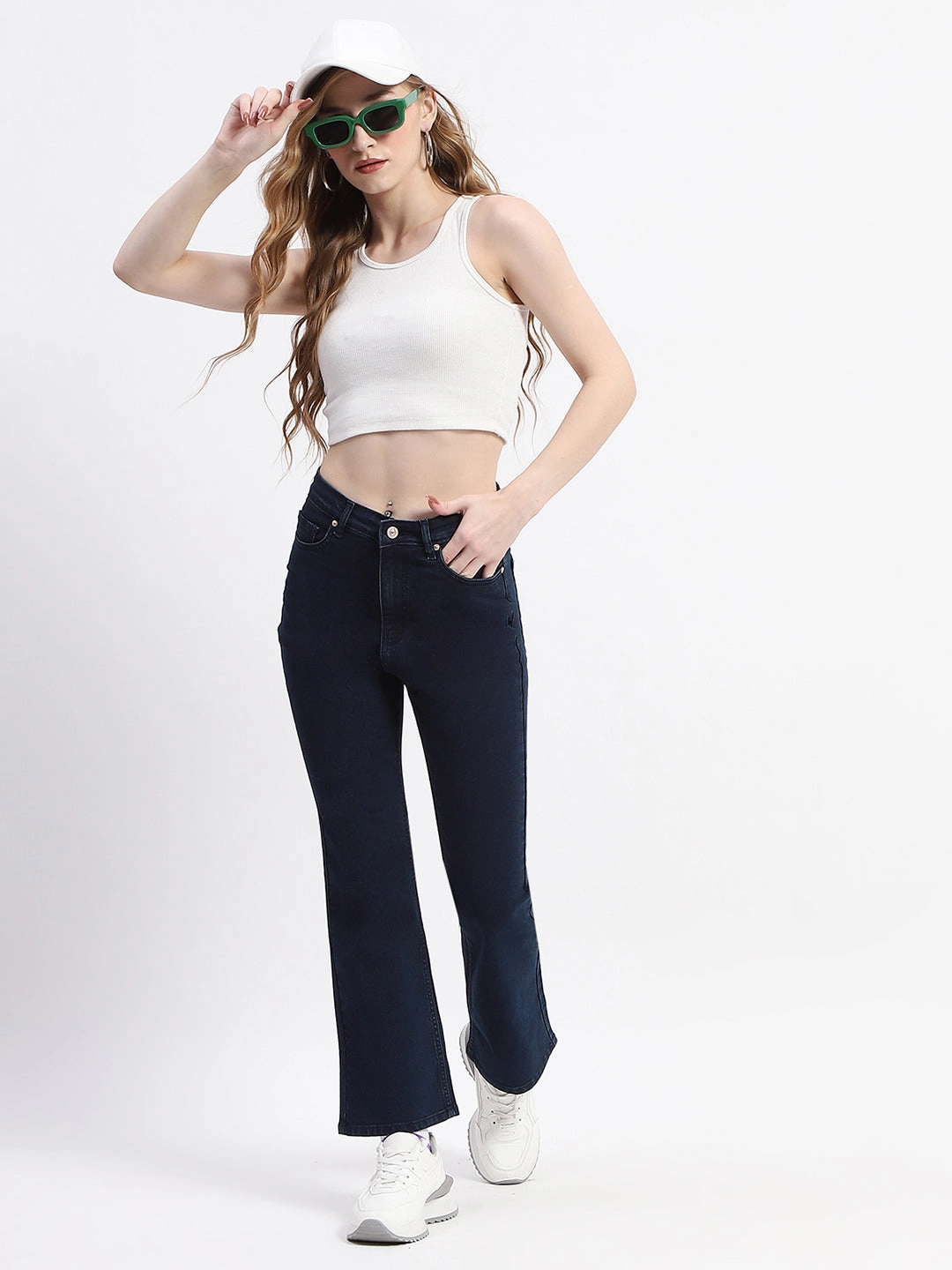 Madame Straight-Fit Dark Blue Cotton Denim Jeans Stylish Daily Wear Parent Style
