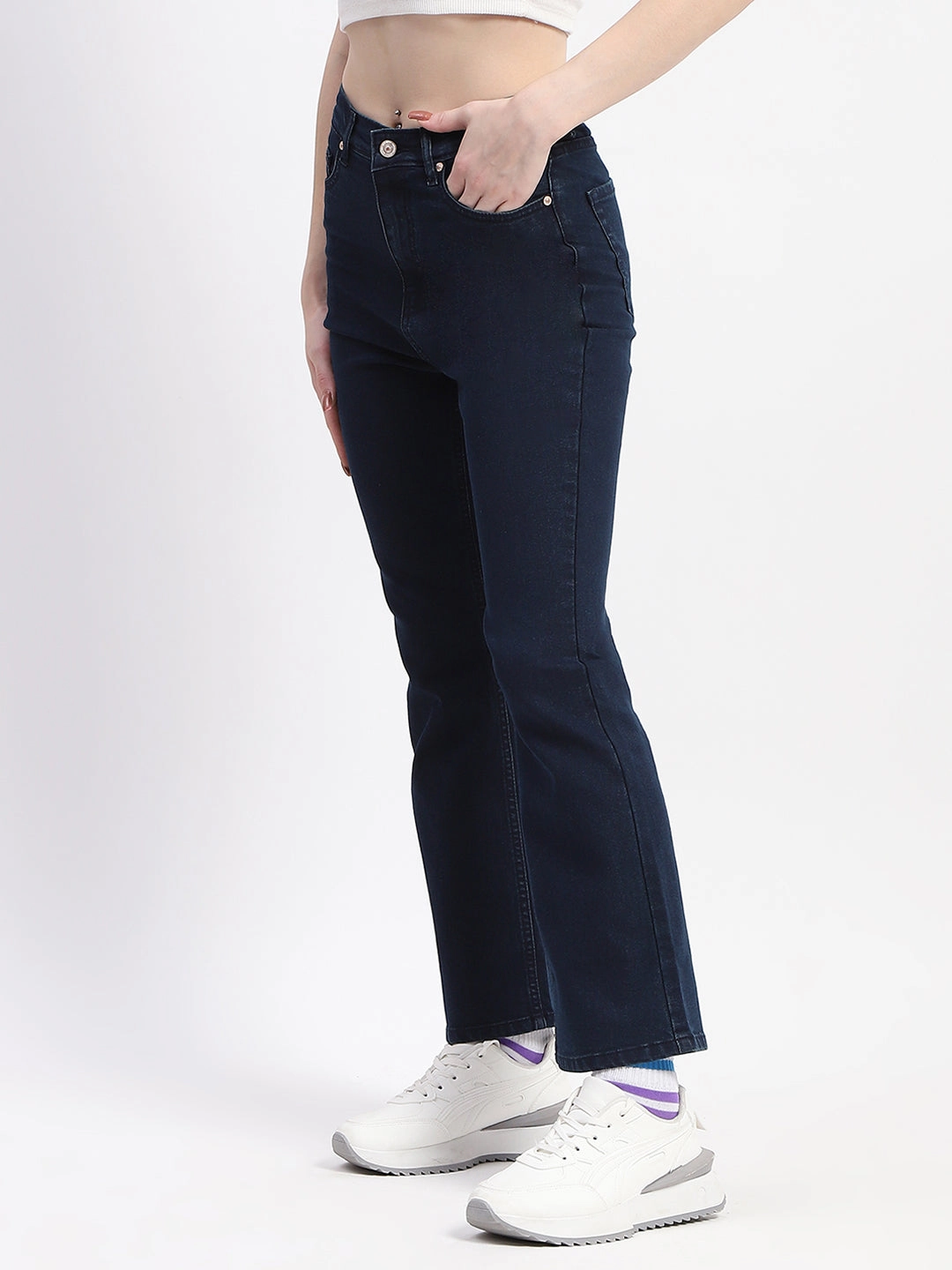Madame Straight-Fit Dark Blue Cotton Denim Jeans High Waist