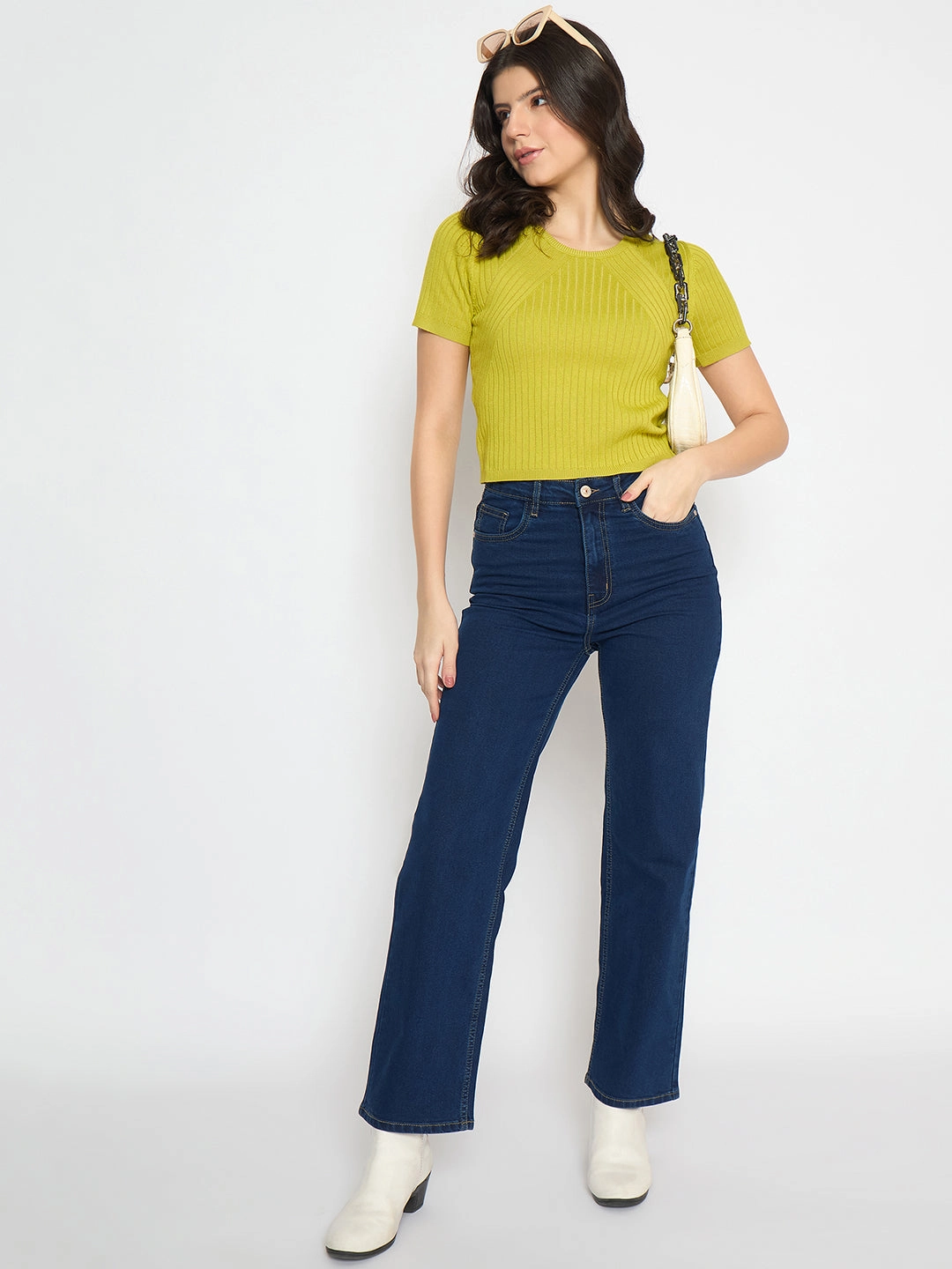 Madame Straight Fit Dark Blue Denim Jeans Casual Vibe Comfy Touch