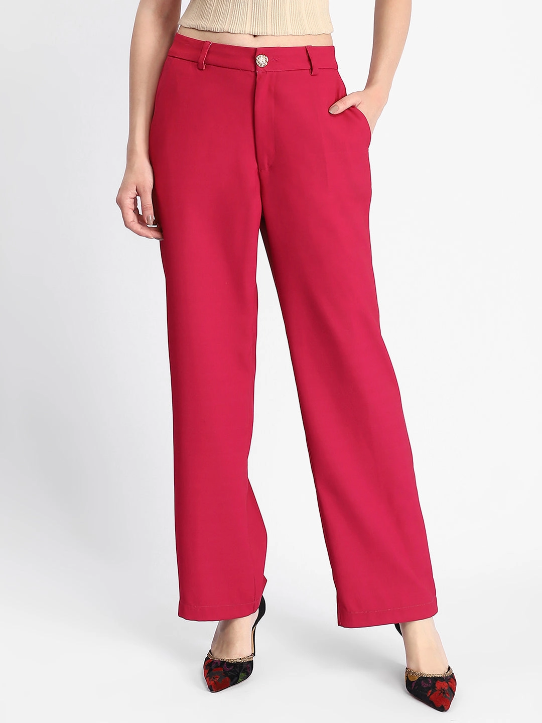 Madame Straight Fit Flared Hot Pink Trousers Seasonal Basic