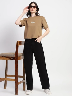 Madame Straight Fit Frayed Hem Solid Black Denim Casual Wear Flawless Design