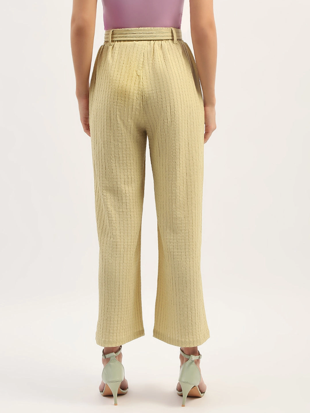 Madame Waist Belted Tapered Fit Dusty Green Trousers Gripper Waistband