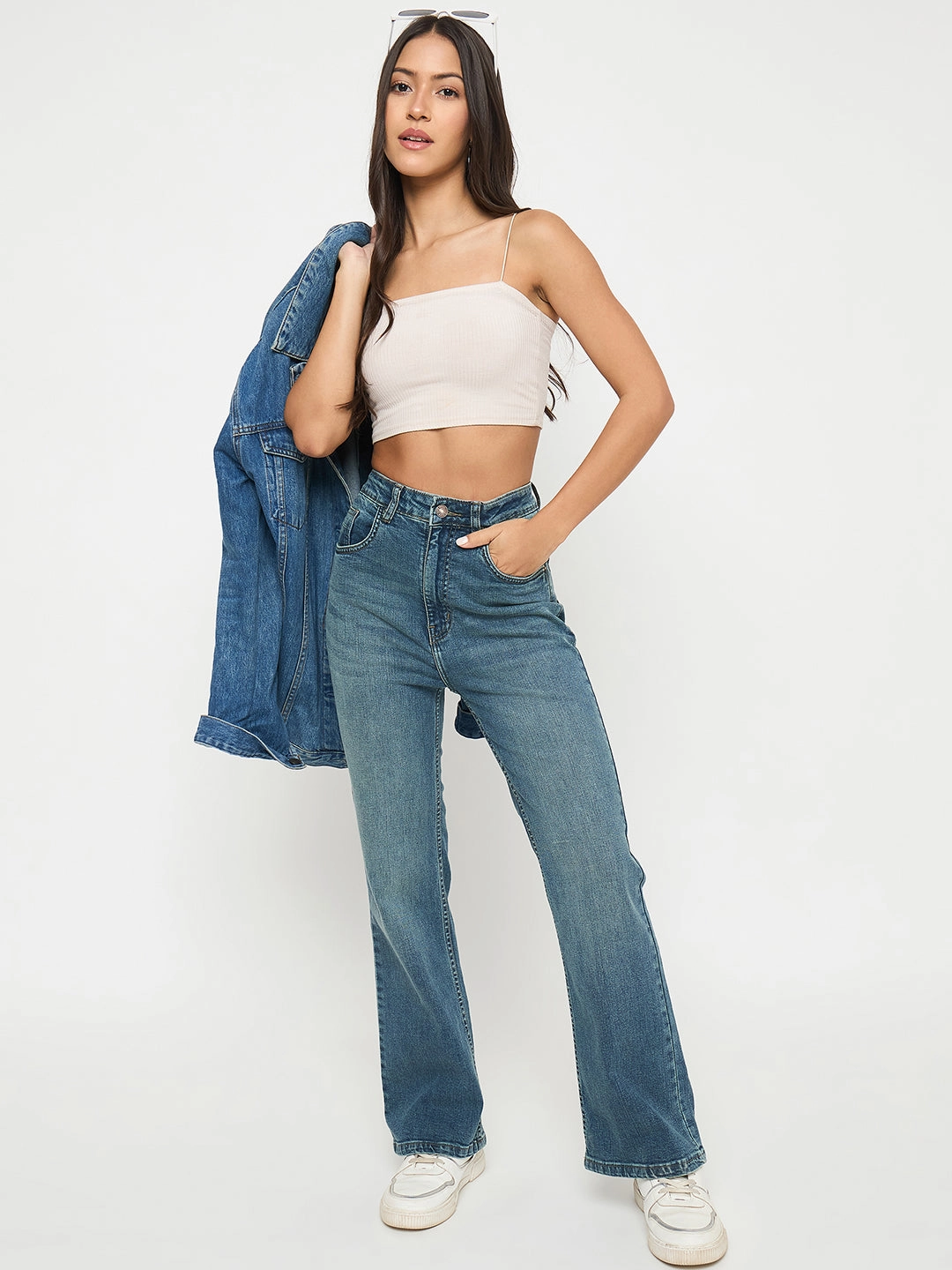 Student Outfit Earthy Spring Attire Madame Whiskered Stone Wash Mid Blue Jeans