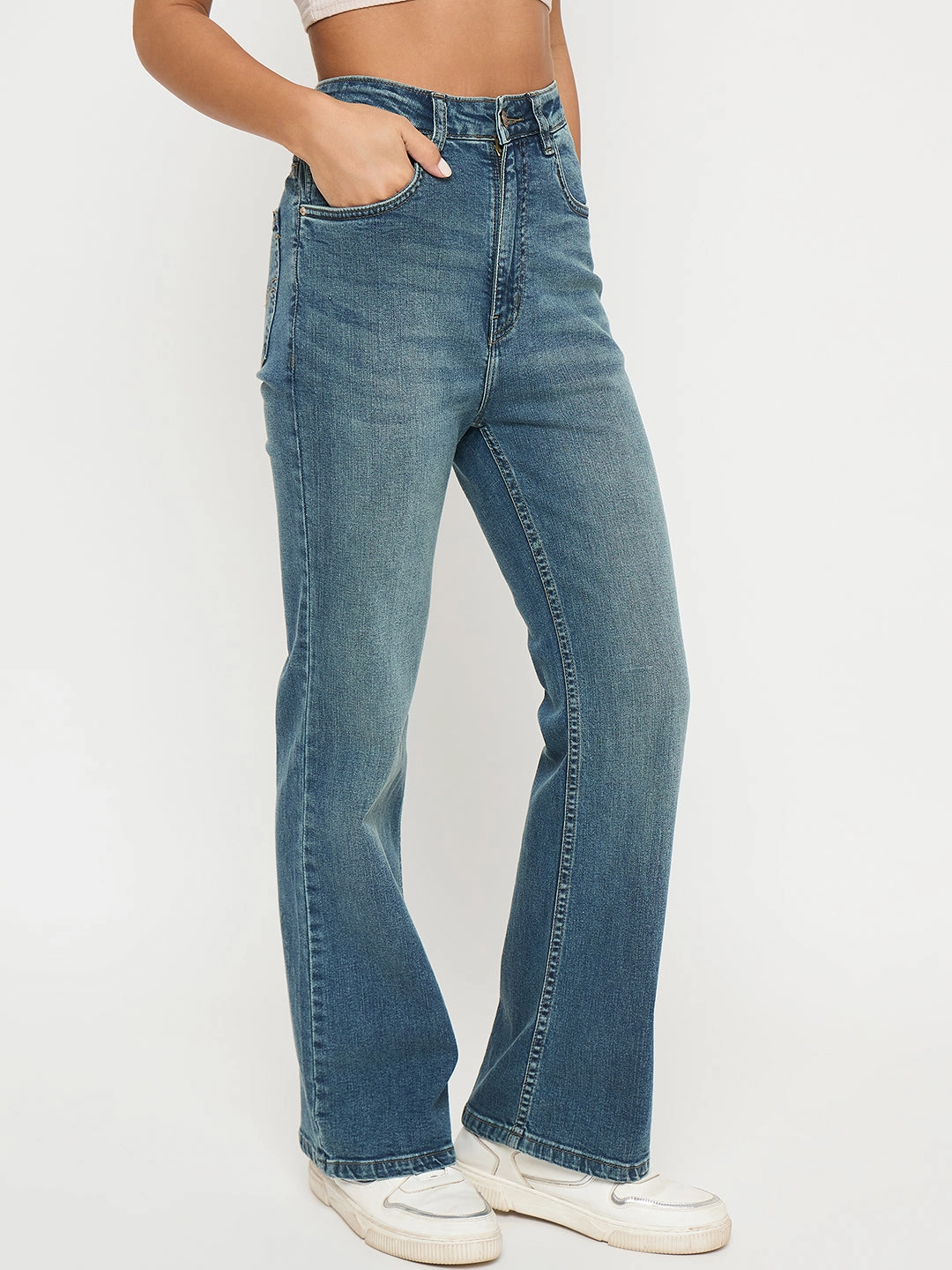 Style Layer Madame Whiskered Stone Wash Mid Blue Jeans