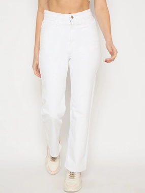 Madame White Straight Fit Denim Jeans Home Comfort Party Look Modern Minimalist