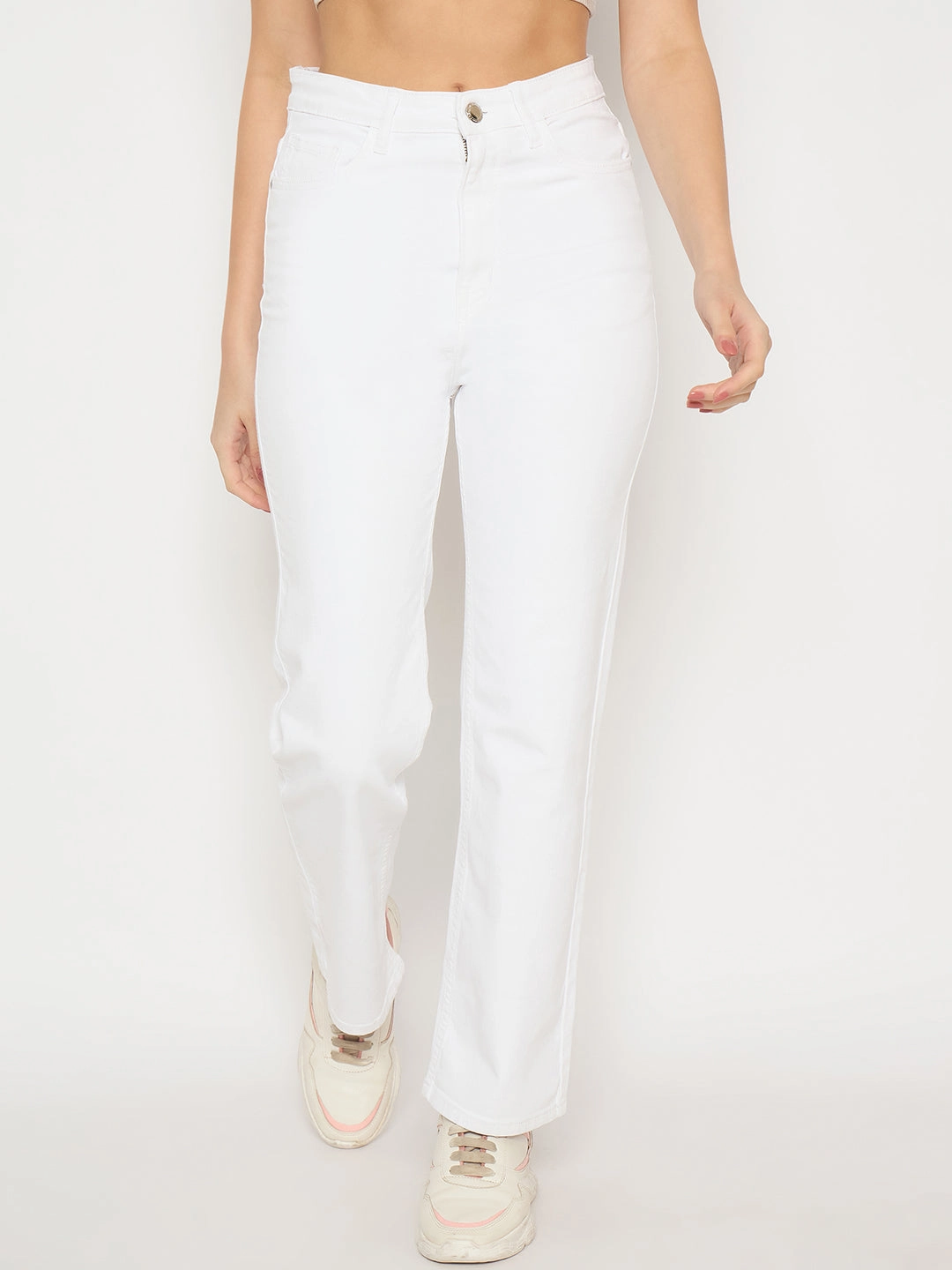 Madame White Straight Fit Denim Jeans Home Comfort Party Look Modern Minimalist