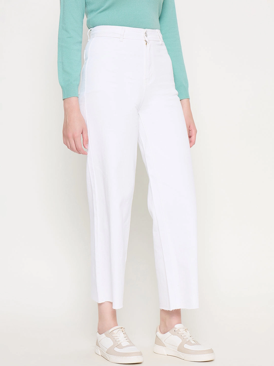 Music Event Picnic Style Low Impact Manufacturing Madame White Wide Leg Cotton Blend Denim