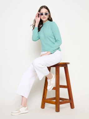 All-day Comfort Fresh Attire Madame White Wide Leg Cotton Blend Denim