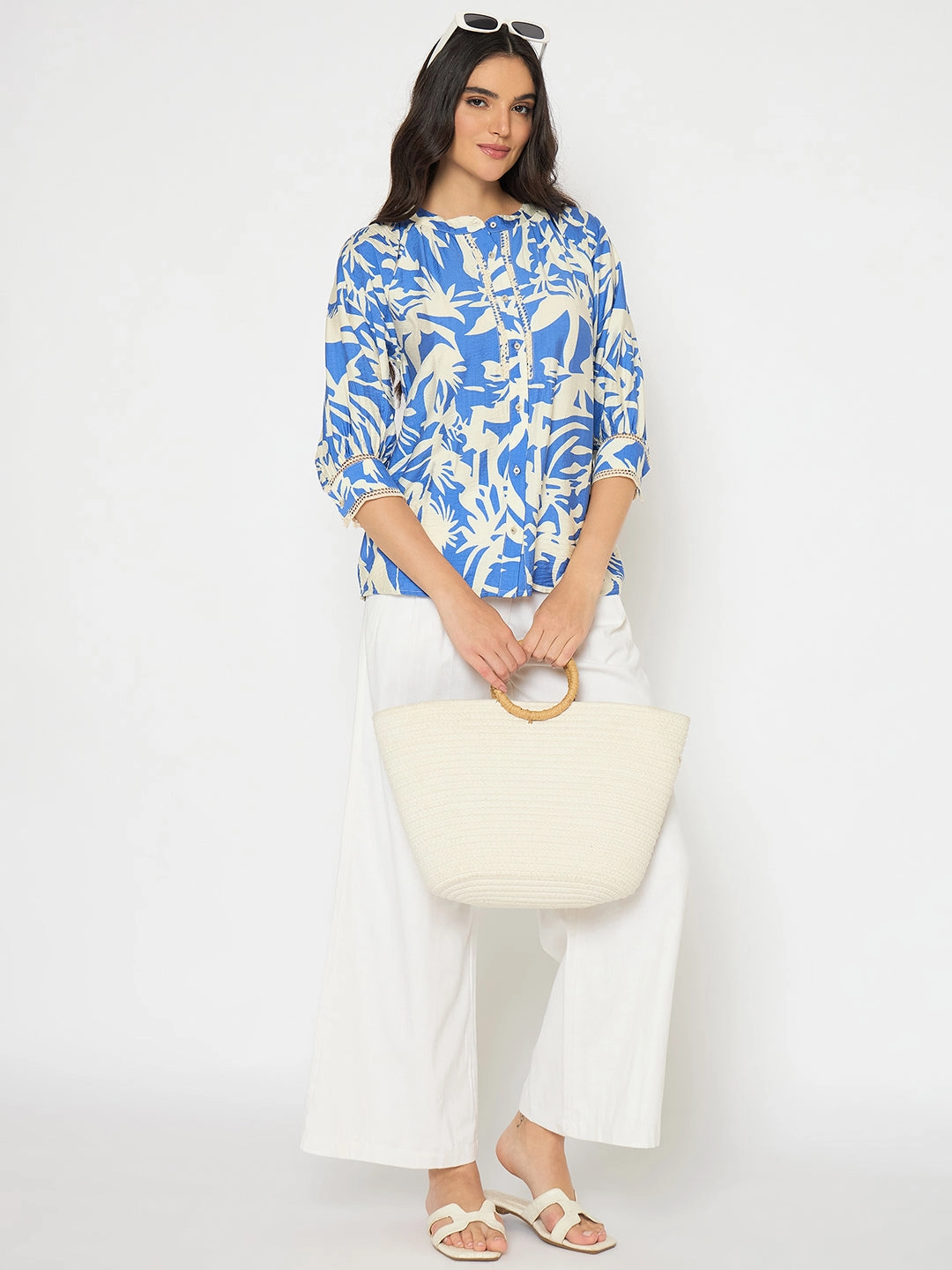 Madame Wide Leg White Rayon Blend Trousers AntiStaticFinish