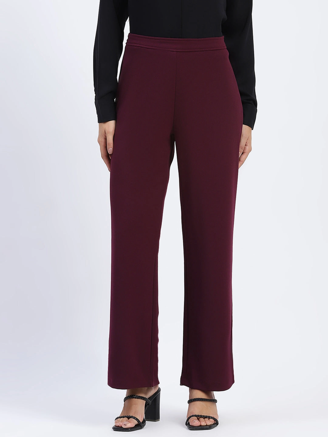 Madame Wide Legged Solid Plum Trousers QuickReleaseBuckle