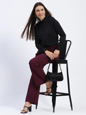 Madame Wide Legged Solid Plum Trousers Low Bulk Design