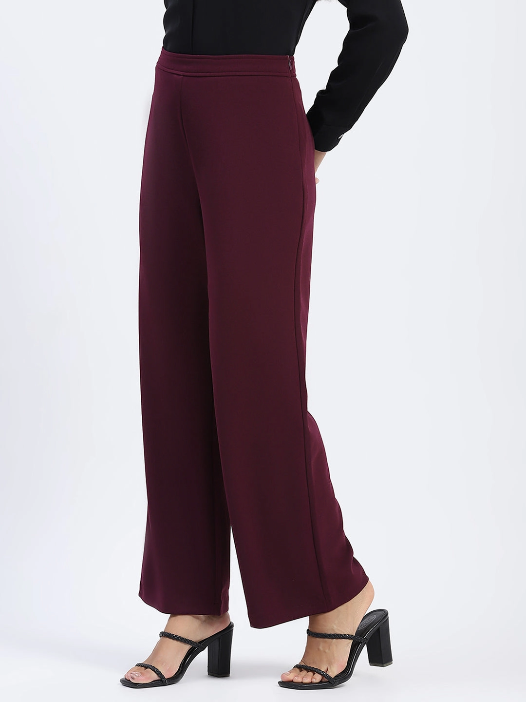 AbrasionGuardTape Cropped hem Madame Wide Legged Solid Plum Trousers