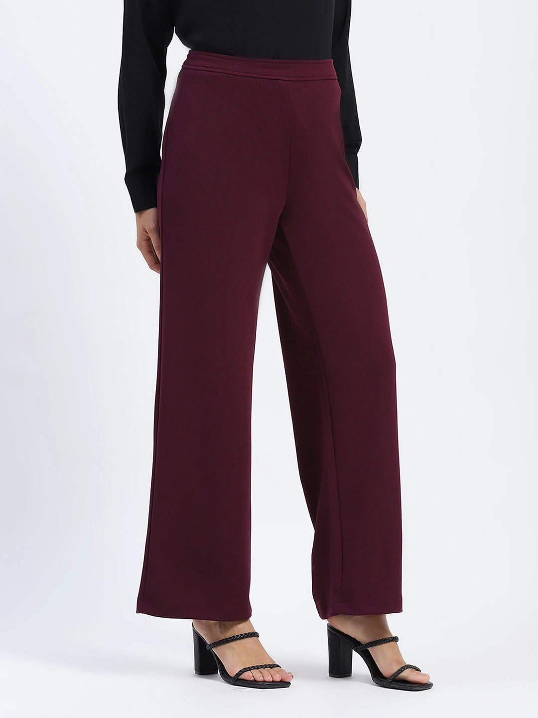Comfortable Style Madame Wide Legged Solid Plum Trousers