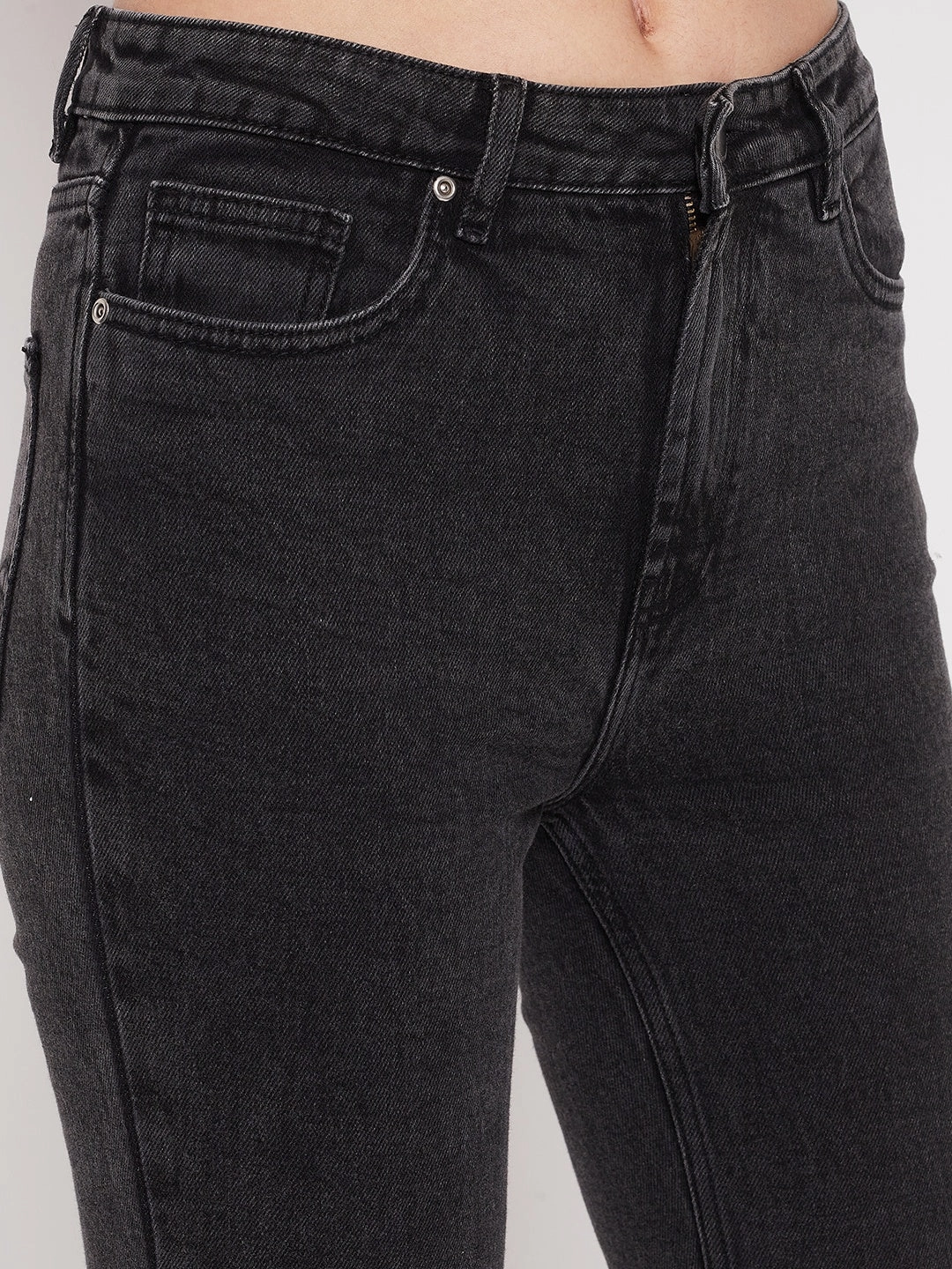 Family Style Elegant Madame Women Solid Black Jeans