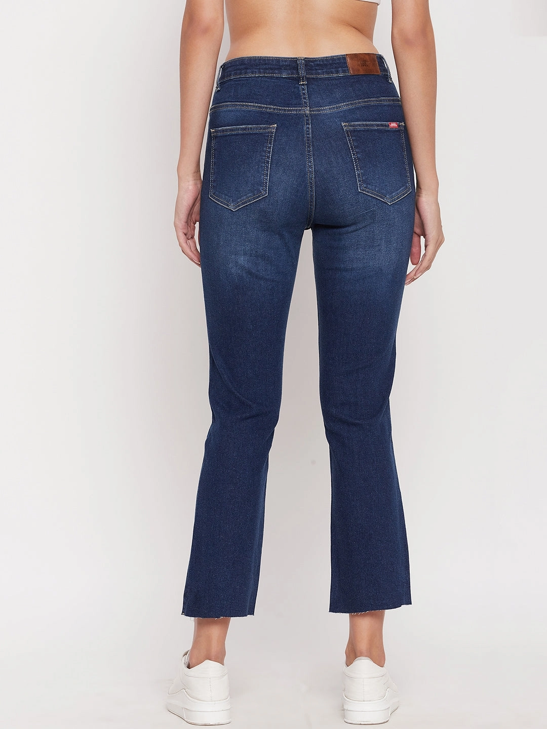 Tapered Leg Profile Sunny Vibes Rainy Day Shopping Day Madame Women Solid Blue Jeans