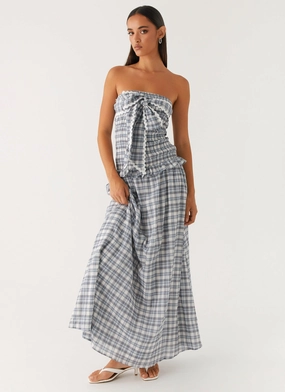 Practical work-to-play piece Travel Essential Malia Shirred Maxi Dress - Blue Grey Check