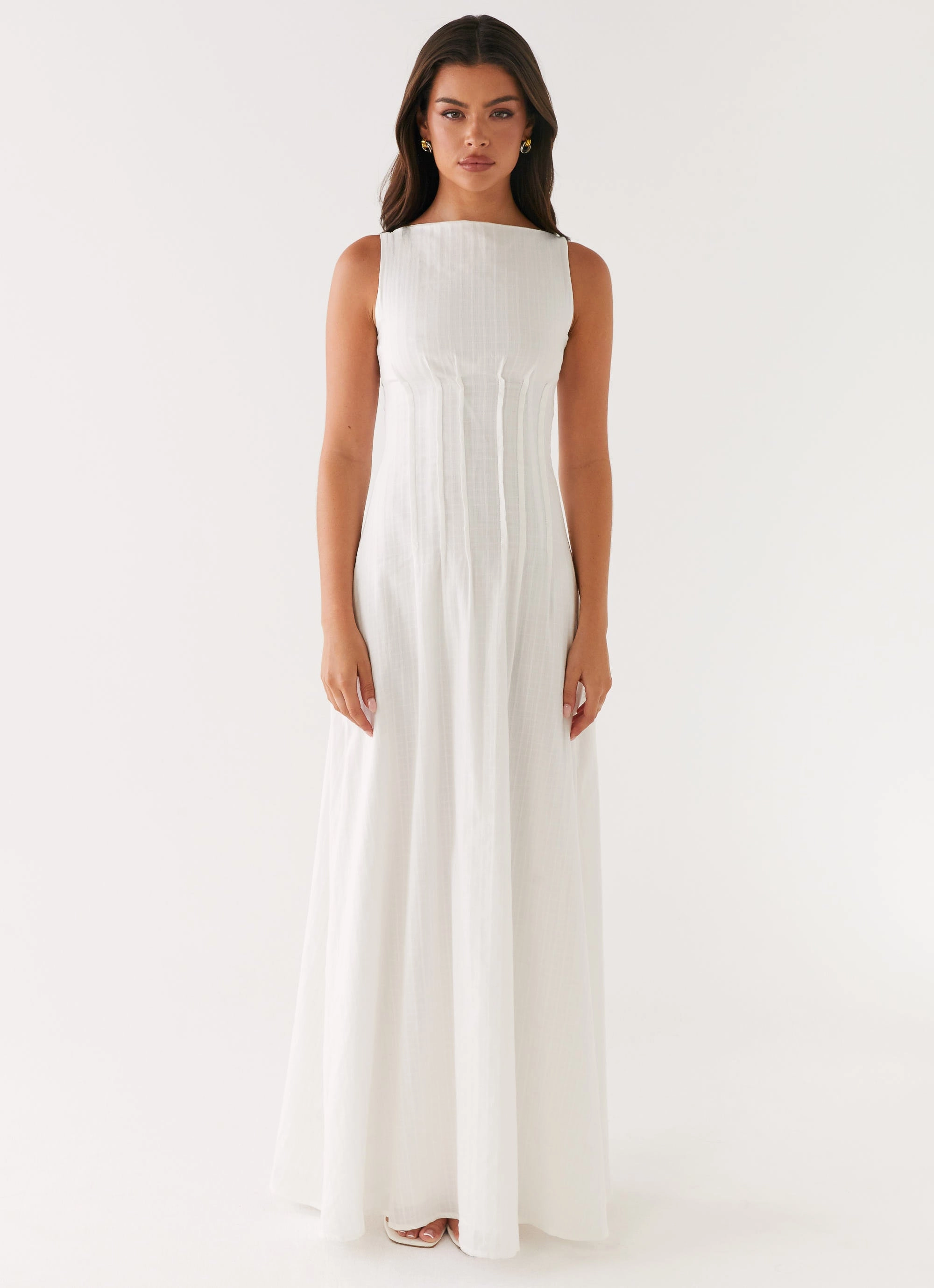 Flattering Waistband Fit Maloney Maxi Dress - White
