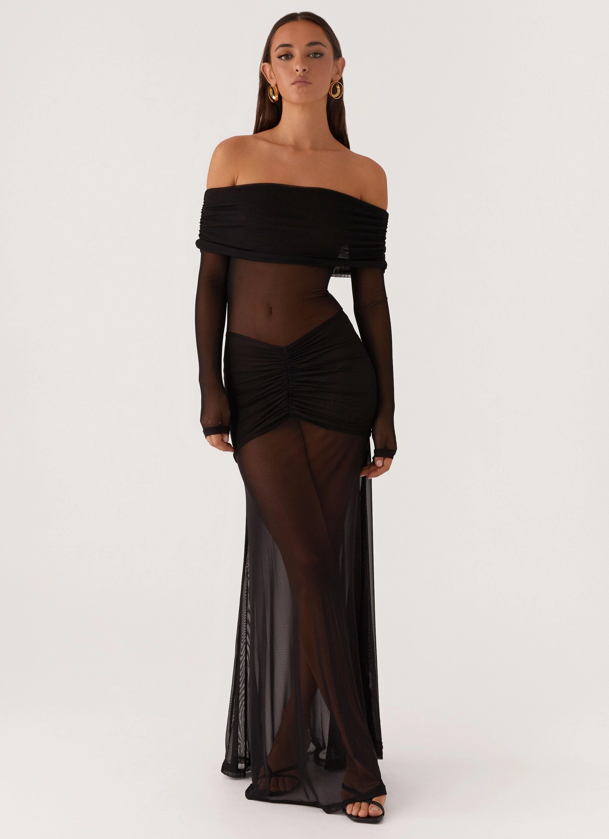 FlatlockSeam Maren Off Shoulder Maxi Dress - Black