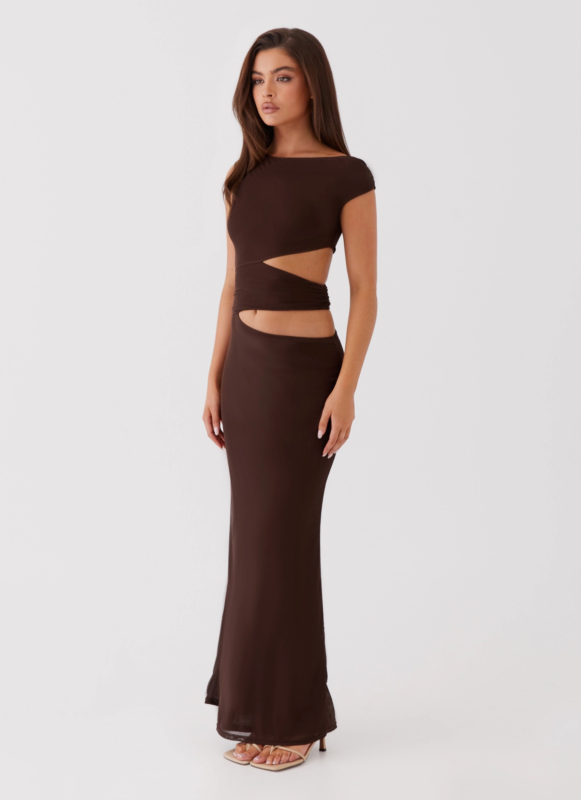 Margot One Shoulder Maxi Dress - Chocolate Bare Glow
