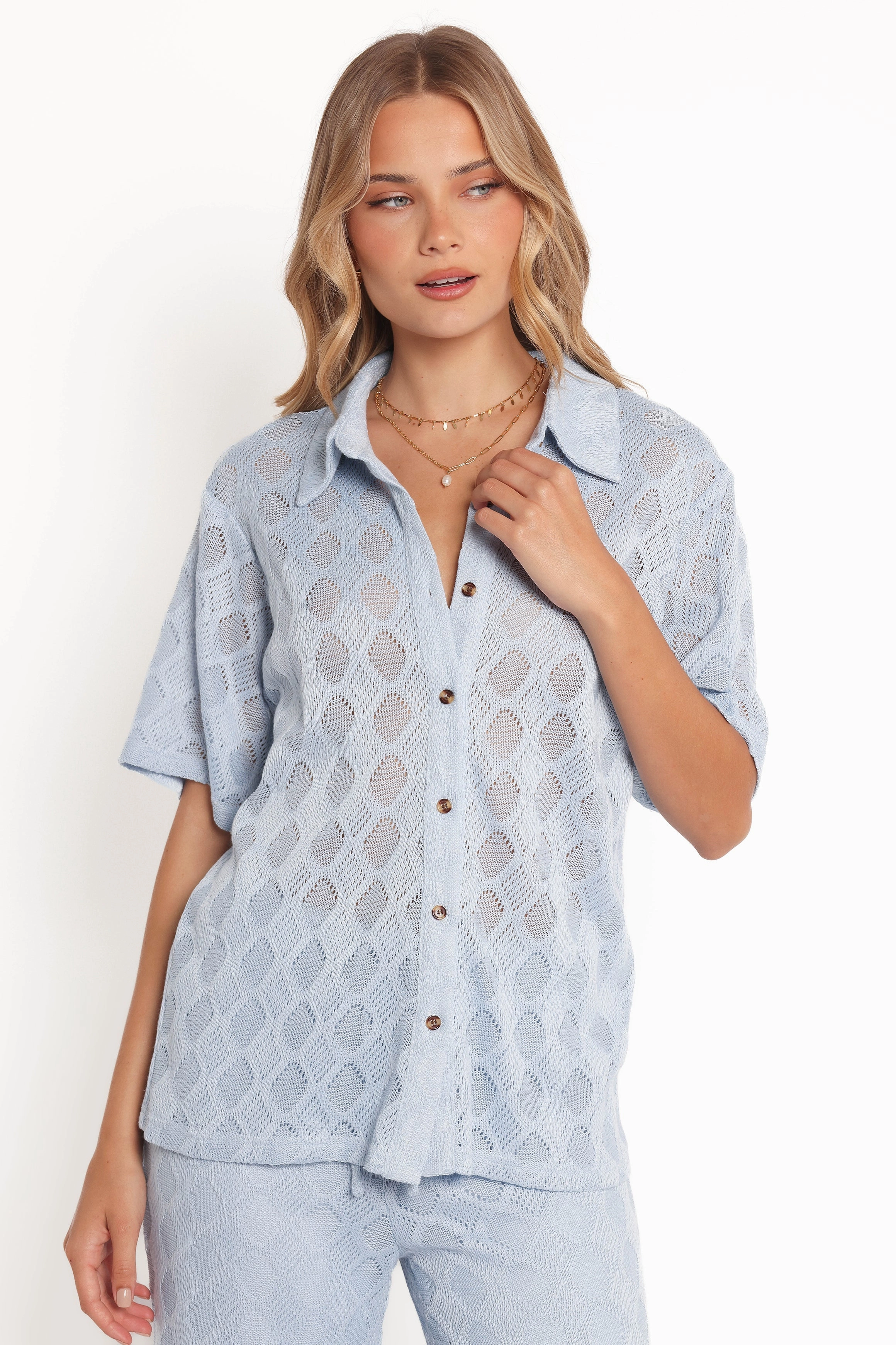 Day-To-Night Wear Dynamic Design Cora Knit Shirt - Blue