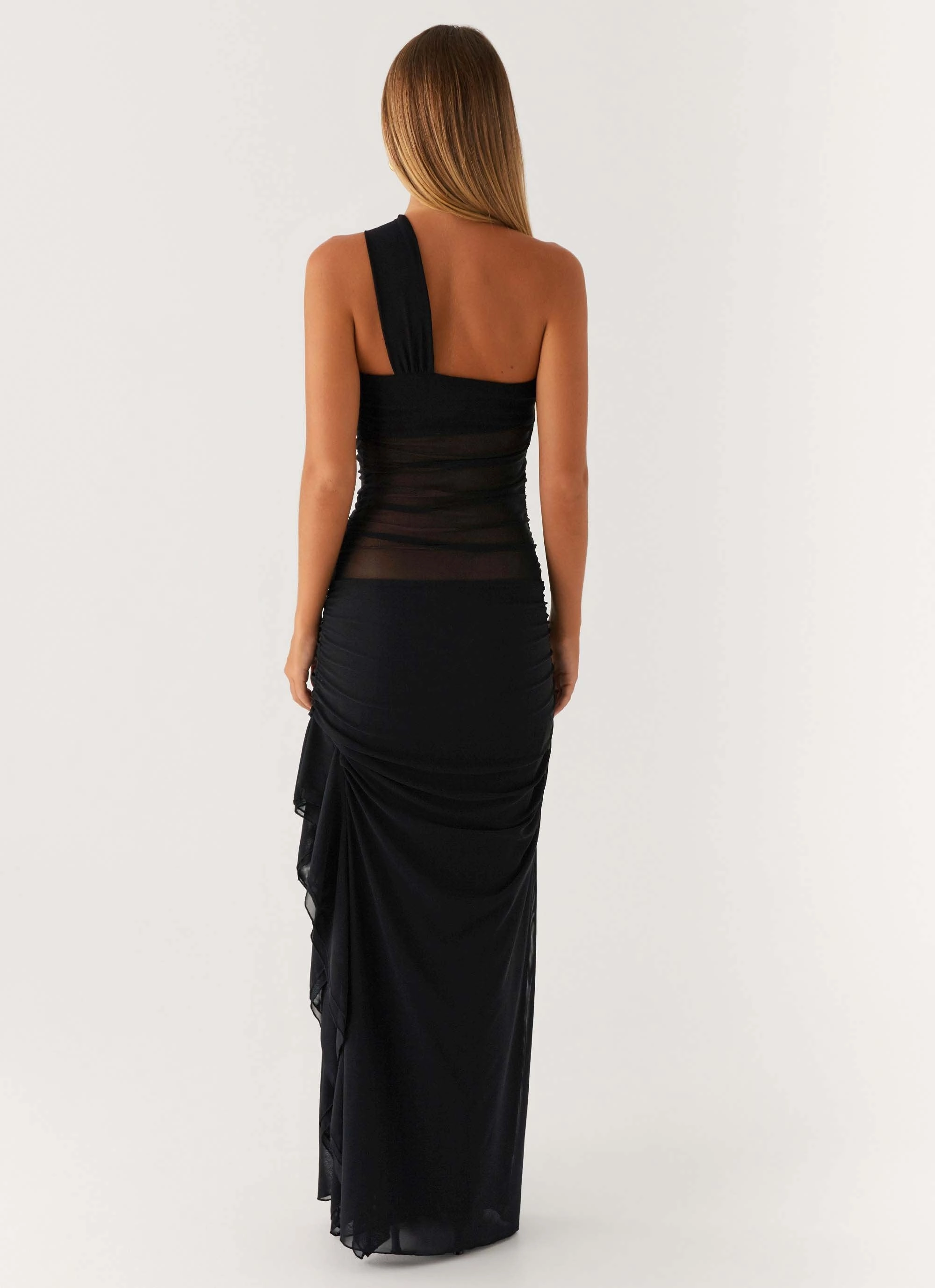 Fiona Maxi Dress - Black Shine Soft Sheer Panel