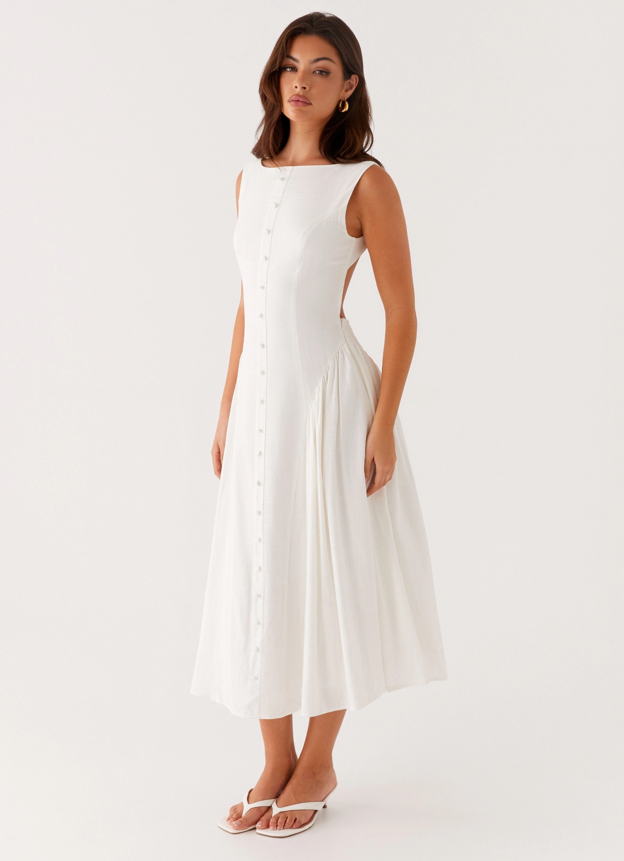 Maylah Midi Dress - White Cotton-Blend Perfectly Crafted