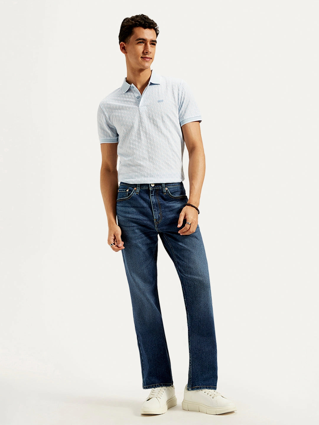 Men's 505 Blue Straight Fit Mid Rise Jeans Minimal Fashion