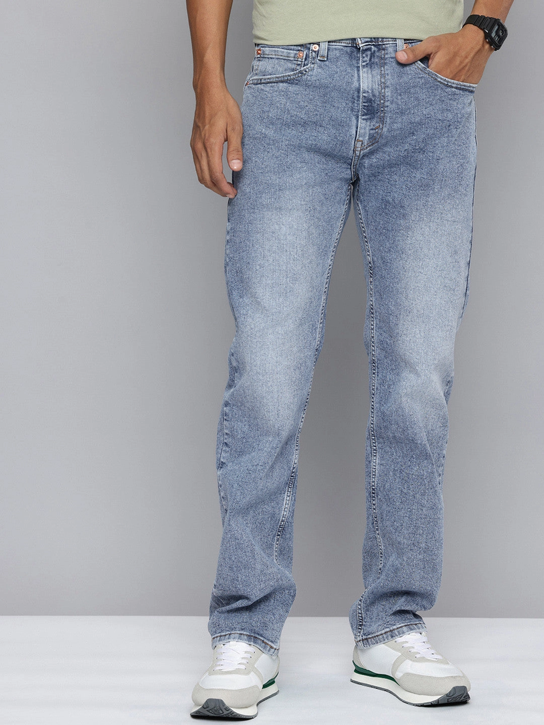 Stylish Fit Anytime Fit Men's 505 Light Indigo Straight Fit Mid Rise Jeans