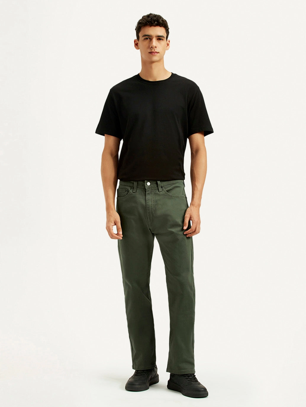 Relaxed Basics Men's 505 Olive Green Overdyed Straight Fit Mid Rise Jeans