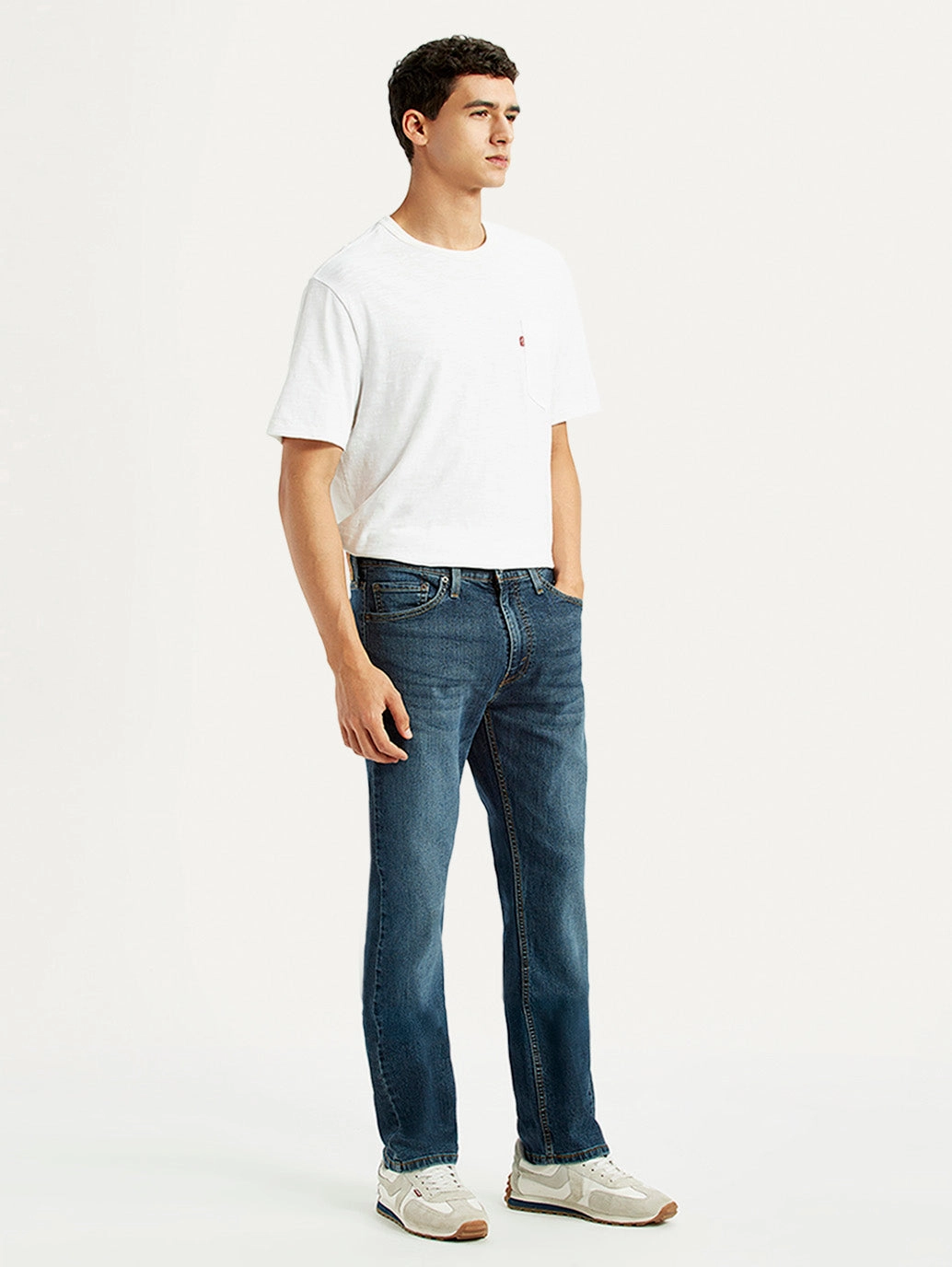 Men's 513 Dark Blue Slim Straight Fit Mid Rise Jeans Youth Outfit