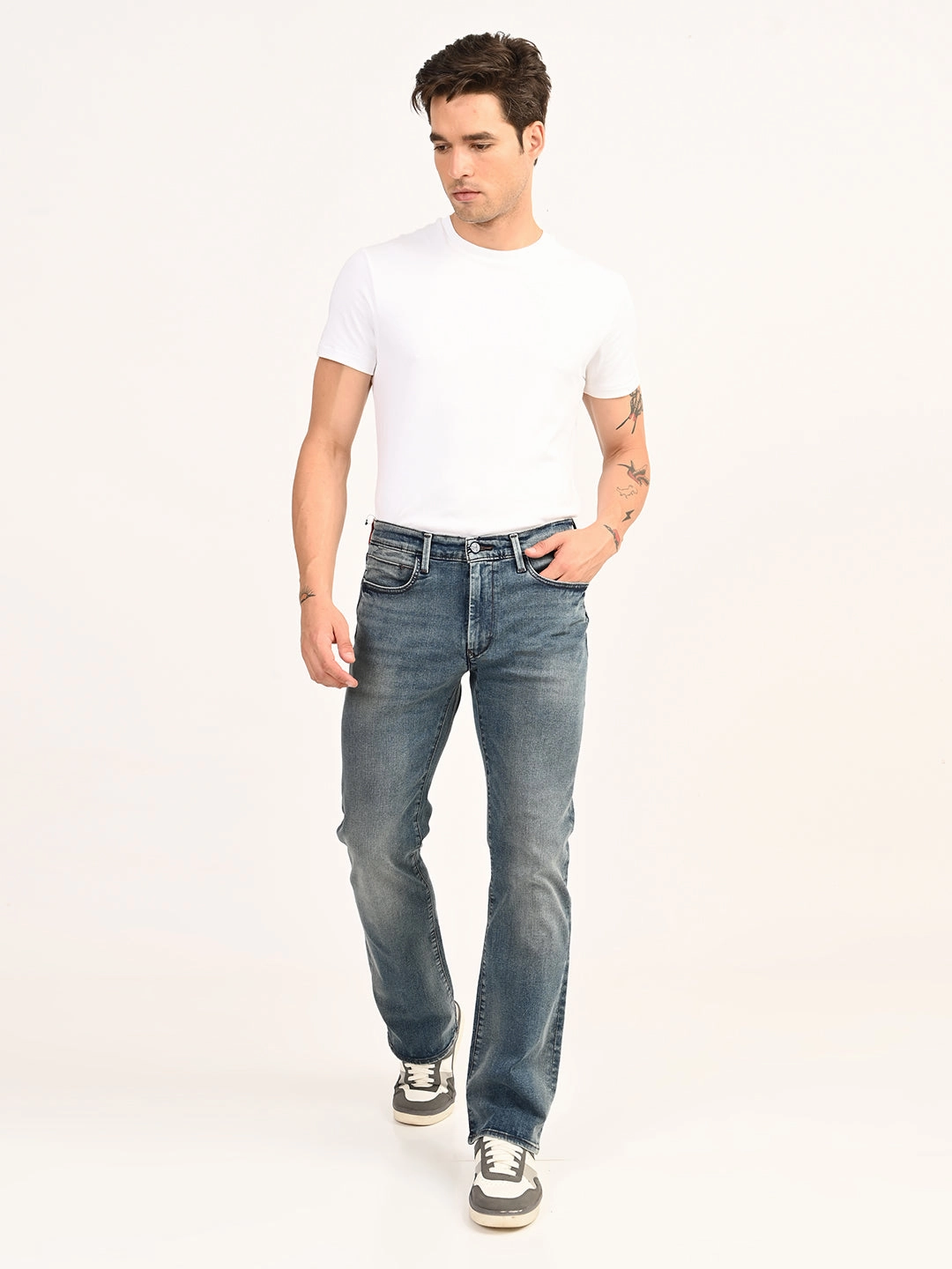 Men's 527 Blue Slim Bootcut Fit Mid Rise Jeans Sustainable Evening Stroll Casual Sustainable Student Outfit Nature Lover